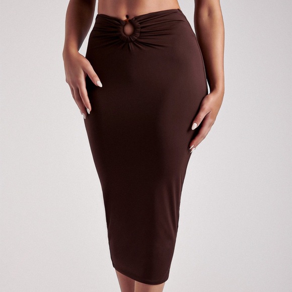 SHELL RING MIDI SKIRT CHOCOLATE - Picture 2 of 5